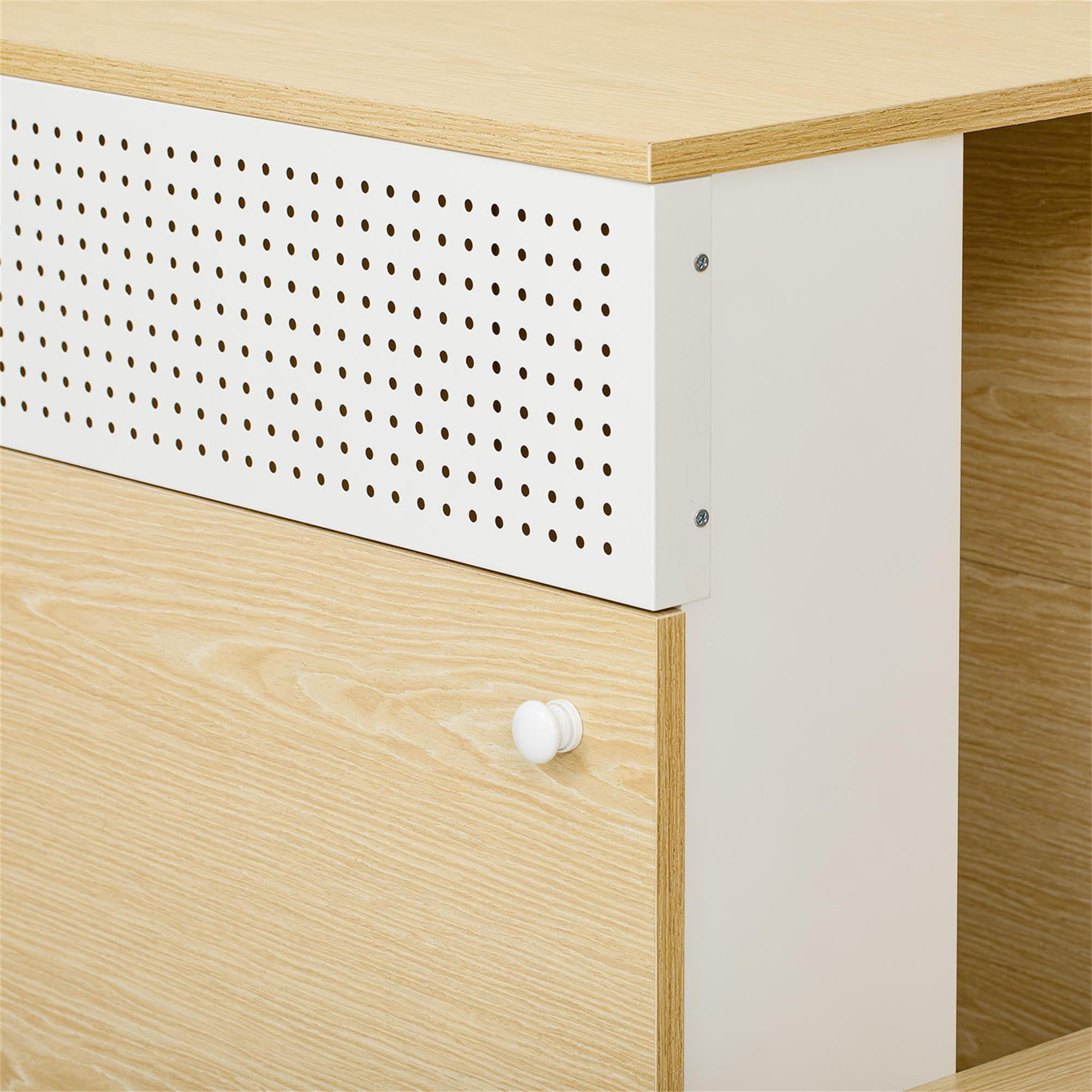 Pefilos 31" Double Cat Litter Box Enclosure, Litter Box Furniture Hidden with Flip-down Door, Indoor Cat House, Beige