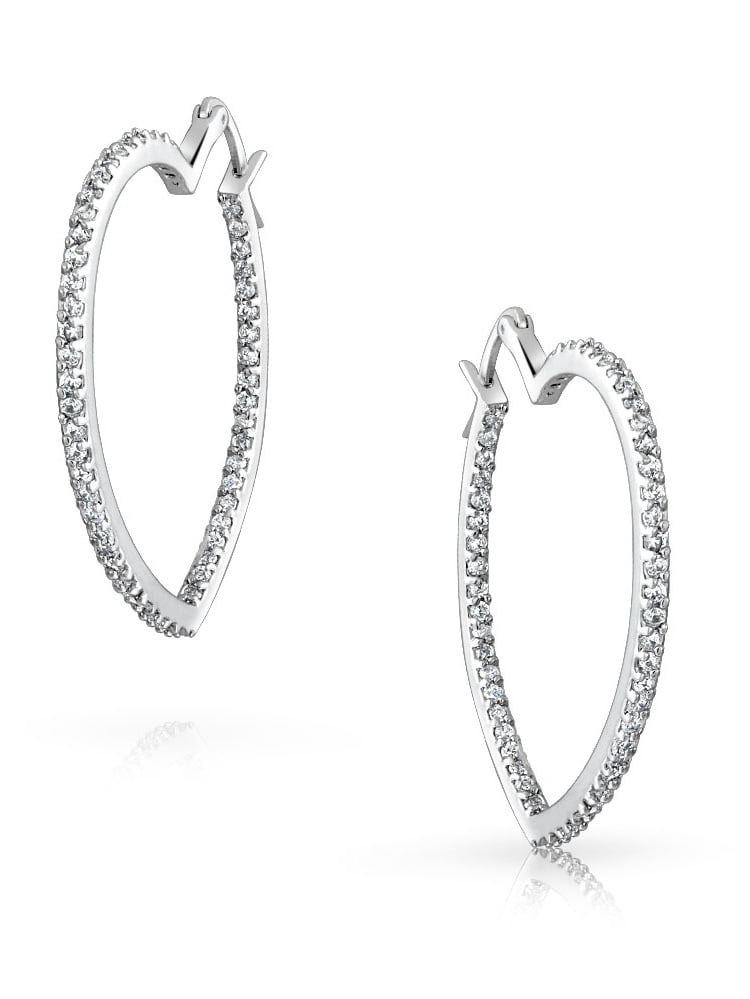 5 Five Row Cubic Zirconia Pave CZ Wide Huggie Hoop Earrings Silver Plated Brass