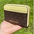 thumbnail image 4 of Michael Kors Jet Set Medium Zip Around Card Case Wallet Brown Mk Buttercup Yellow, 4 of 5