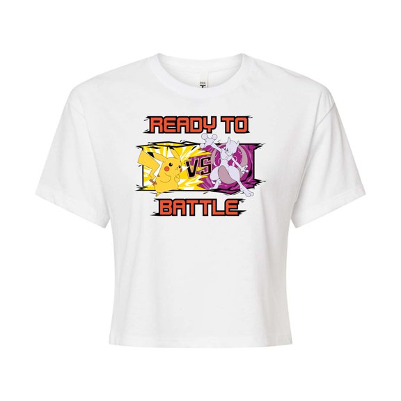 Pokémon - Pikachu Mewtwo Battle - Juniors Cropped Cotton Blend T-Shirt