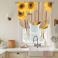 thumbnail image 3 of Sunflower Tie Up Curtain 45 Inches Long, Country Yellow Sunflowers Floral Leaf Brown Wood Grain Balloon Style Kitchen Window Curtain Over Sink, Small Window Rod Pocket Curtain 42"x45", 3 of 9