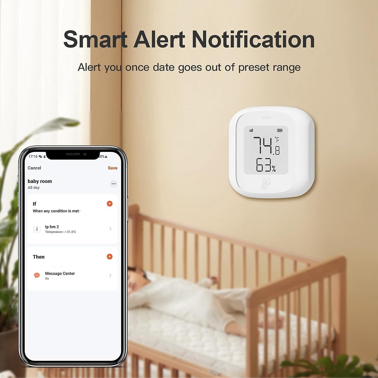 2 PCS WiFi Temperature Humidity Sensor,Thermometer Hygrometer Monitor with App Alert, Mini Thermometer Humidity Sensor(Only 2.4G)