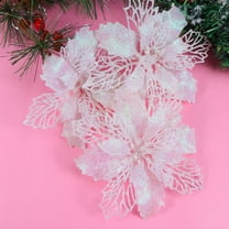 ORDDIART 12Pcs Glitter Poinsettia Flowers for Christmas Tree Decorations White Festive Sparkle