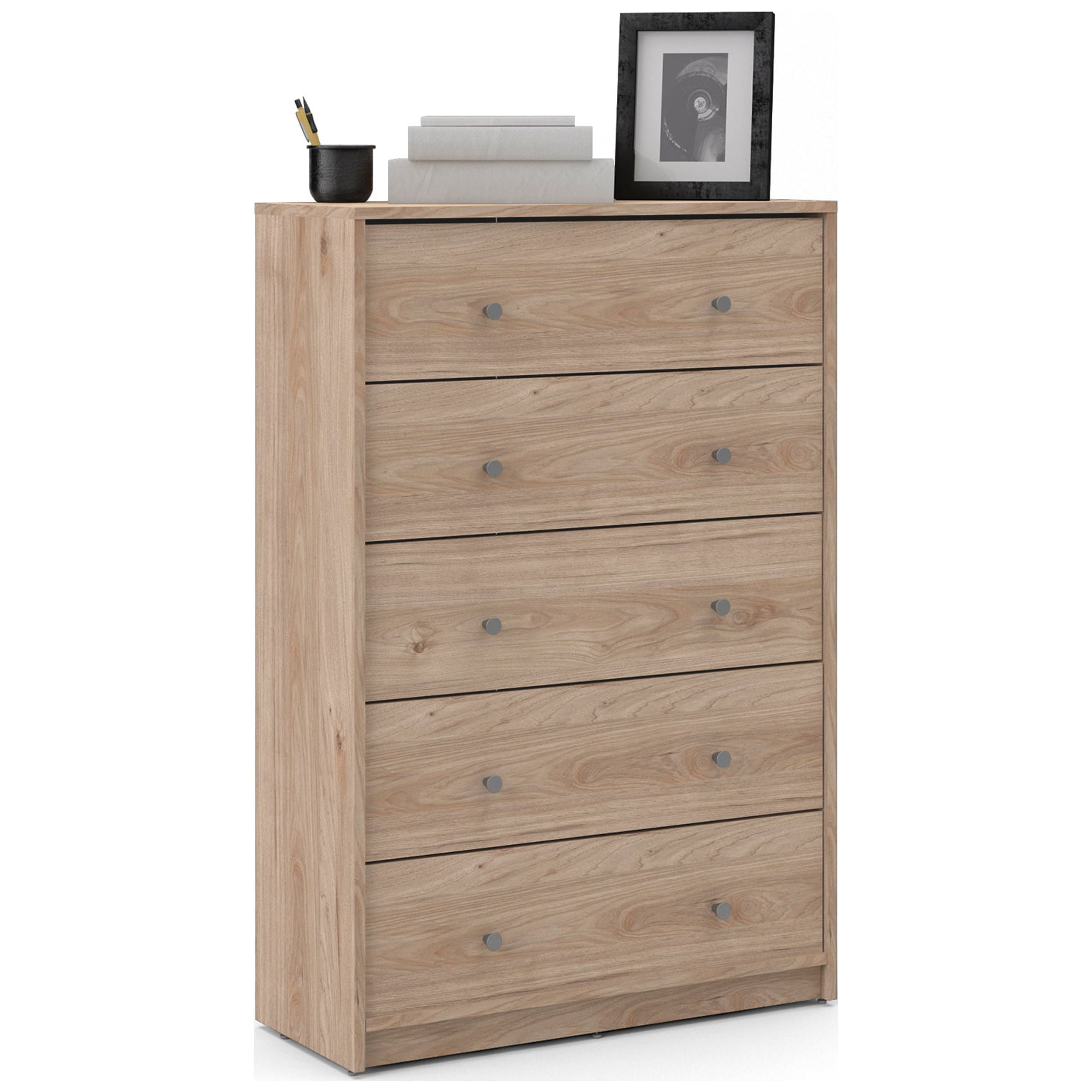 Tvilum Studio 5 Drawer Chest Dresser for Adults, Jackson Hickory