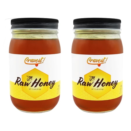 Crave It - Raw & Unfiltered Honey - No Artificial Flavors or Colors, Not Pasturized, and All Natural. 1.5 lbs Glass Jar(2 Pack)