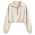 thumbnail image 2 of TGSLY Women's Cropped Sweatshirts Casual Collared Half Zip Long Sleeve Pullover Tops Oversized Adjustable Drawstring Hem Solid Color Sweatshirts S, 2 of 10