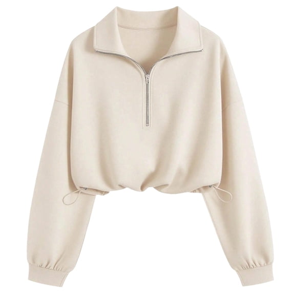 Rutainlusire Women's Half Zip Cropped Sweatshirt Stand Collar with Drawstring Hem Long Sleeve Casual Pullover for Sporty Look