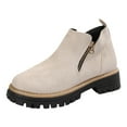 thumbnail image 3 of Willtoo Ankle Boots for Women Low Heel Suede Platform Heeled Short Booties Chunky Heel Side Zipper Round Toe Lug Sole Fall Boots Non Slip Outdoor Walking Shoes Beige, 3 of 6