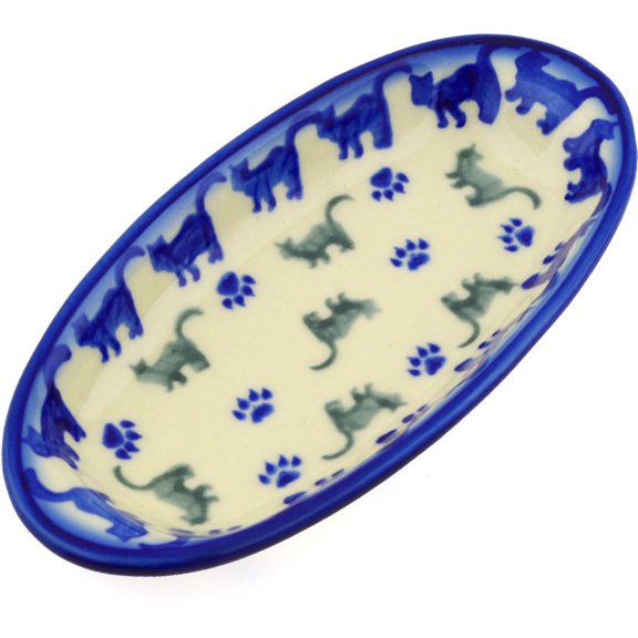 Polish Pottery 6½-inch Condiment Dish (Boo Boo Kitty Paws Theme) Hand Painted in Boleslawiec, Poland   Certificate of Authenticity