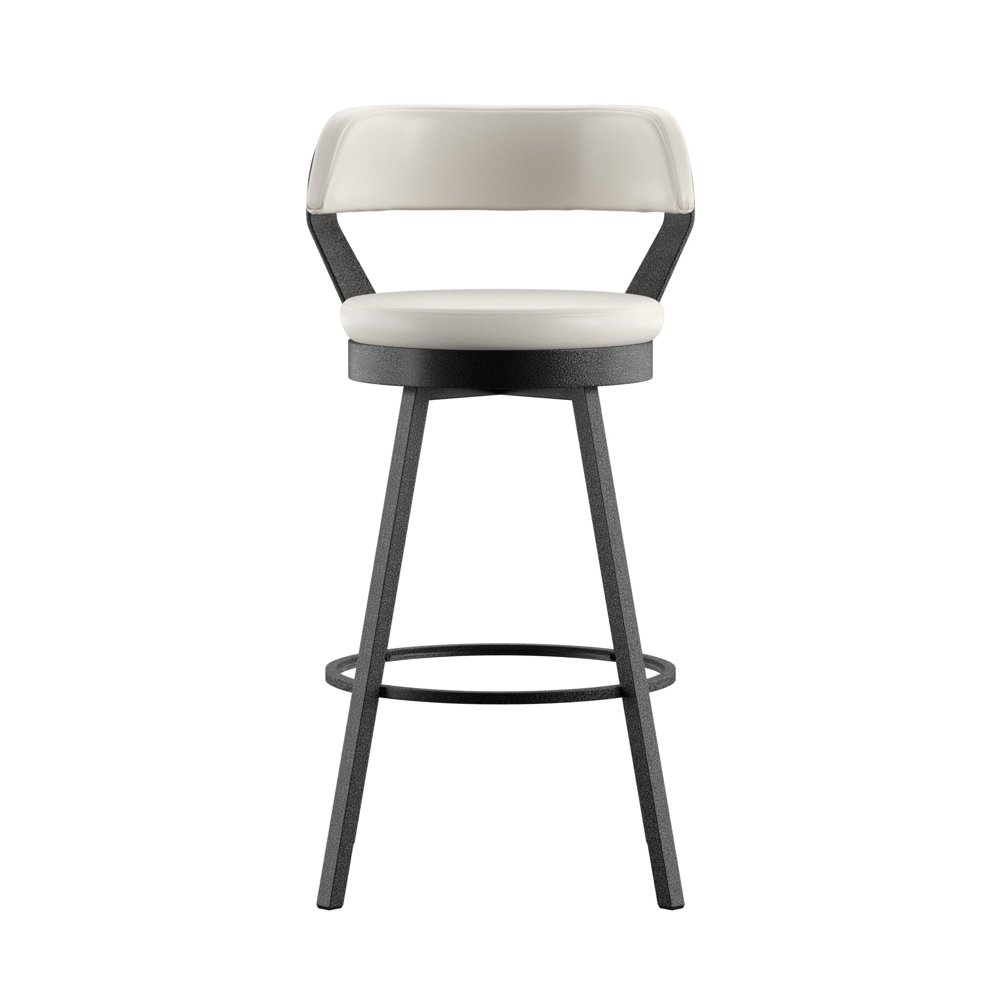 Weston Home Reinhold Faux Leather Swivel Bar Height Chairs with Grey Metal Legs, Set of 2, White