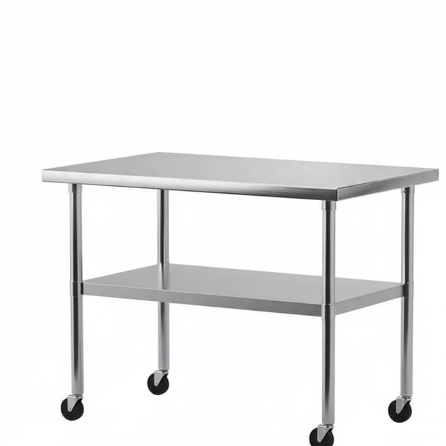 Garvee Table de Travail en Acier Inoxydable avec Roulettes Pivotantes, 36 x 24 x 34 Pouces, 2 Niveaux, Argent