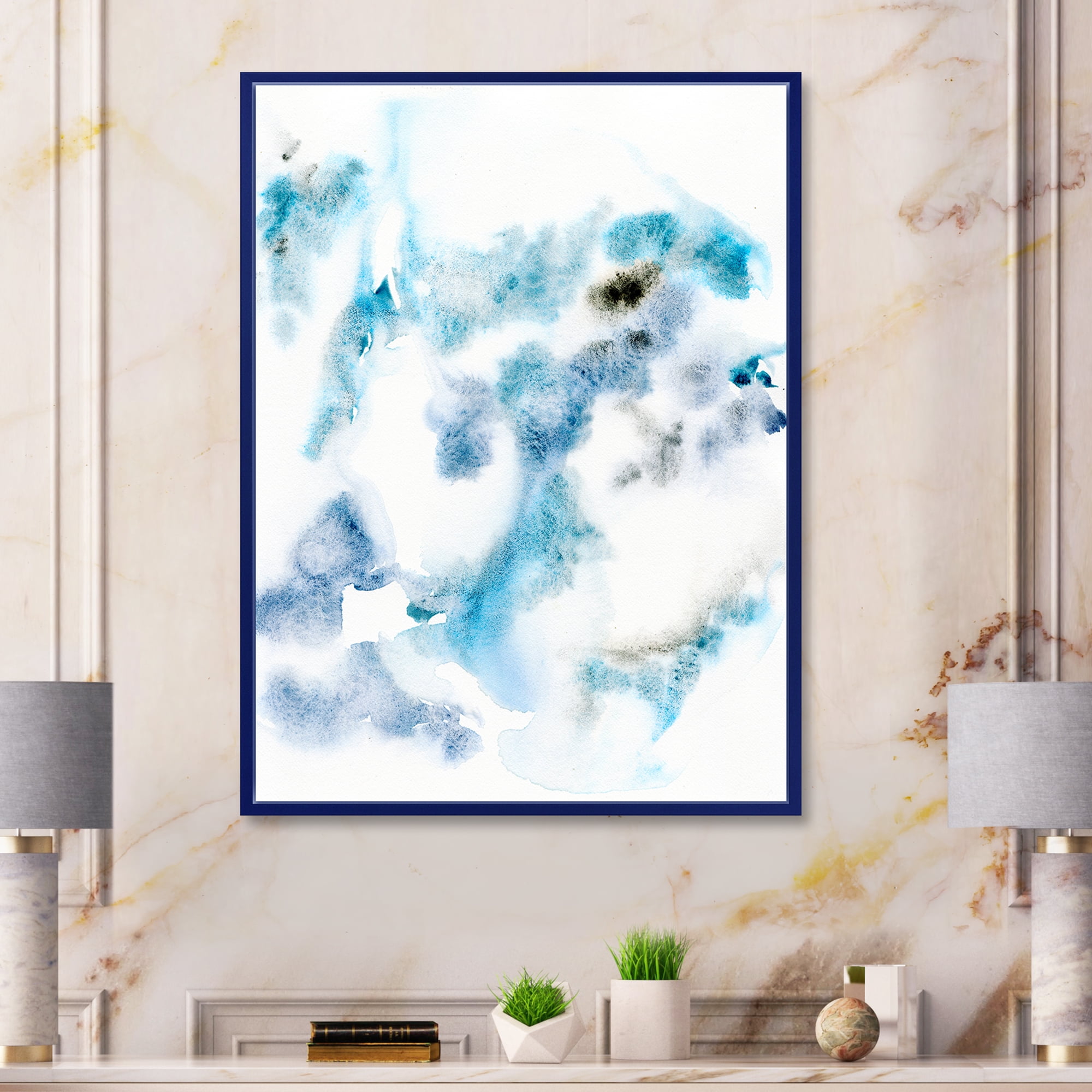 Designart 'Abstract Of Clouds Dark Blue Colored III' Modern Framed Canvas Wall Art Print