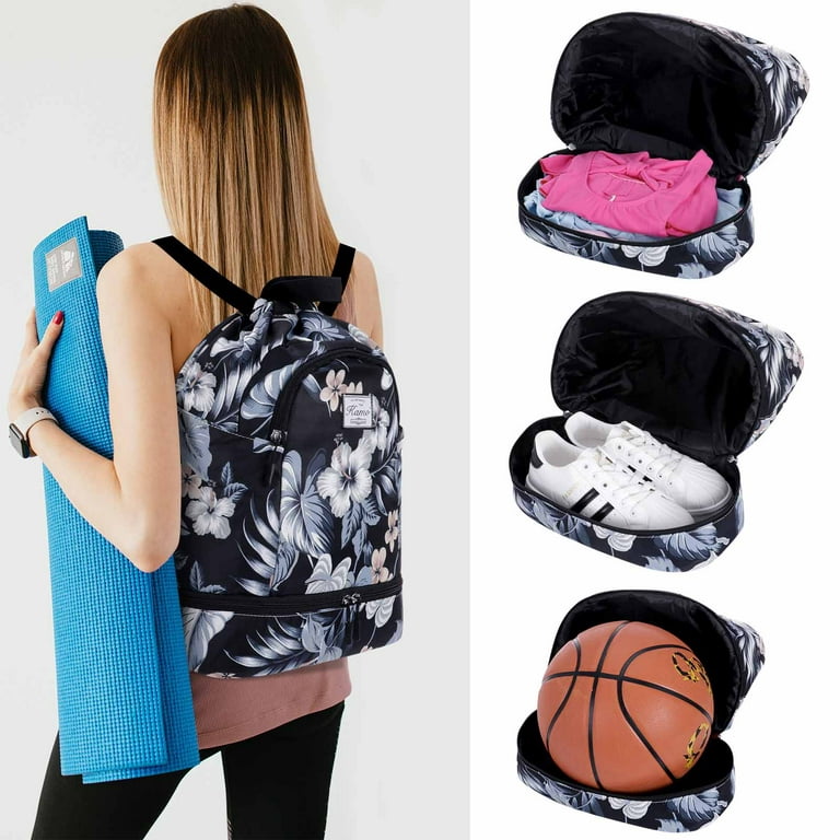 Drawstring Backpack Bag - Sport Swimming Yoga Backpack with Shoe  Compartment, Two Water Bottle Holder for Men Women Large String Backpack  Athletic