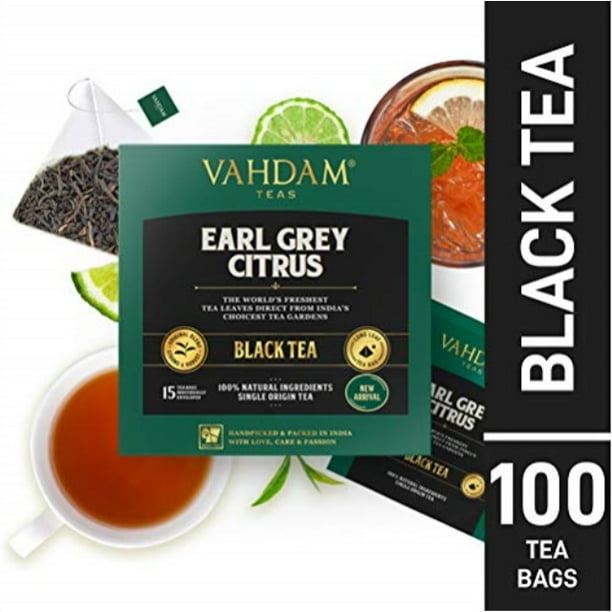 vahdam, earl grey citrus black tea, 100 count citrusy & delicious