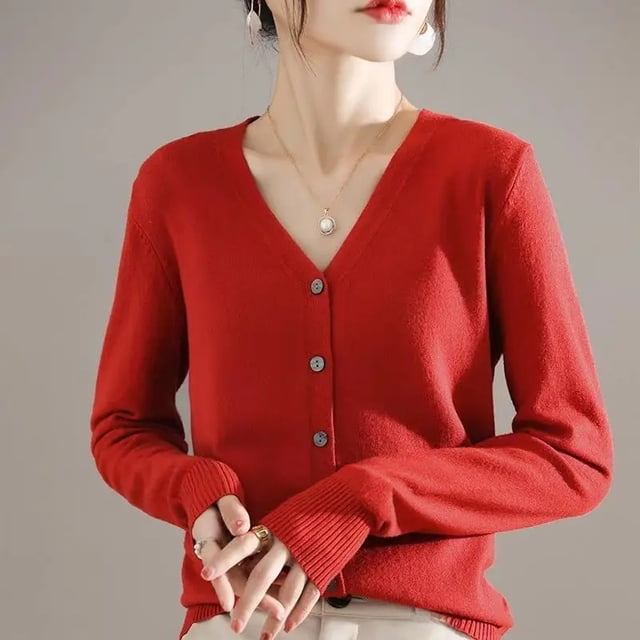 V-Neck Mid-Length Thin Sweater Cardigan Pure Color Spring Summer Breathable Stretchable Open Front Knitted Vest Women's Fashion