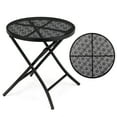 thumbnail image 3 of 18 inch Folding Patio Side Table, Metal Steel Outdoor Round Coffee Table with Flower Cutouts for Patio Yard Balcony Garden, Black, 3 of 9