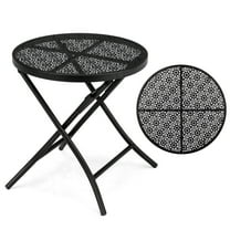 Qiushi Round Metal Steel Coffee Table with Flower Cutouts, Black-1 Piece