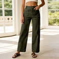 thumbnail image 2 of Yuhangmm Women's Pants Summer High Waist Straight Leg Button Wide Leg Pants For Casual Comfortable Trousers Green S, 2 of 5