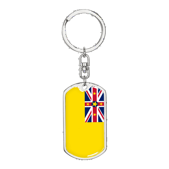 Niue Flag Swivel Keychain Dog Tag Stainless Steel or 18k Gold