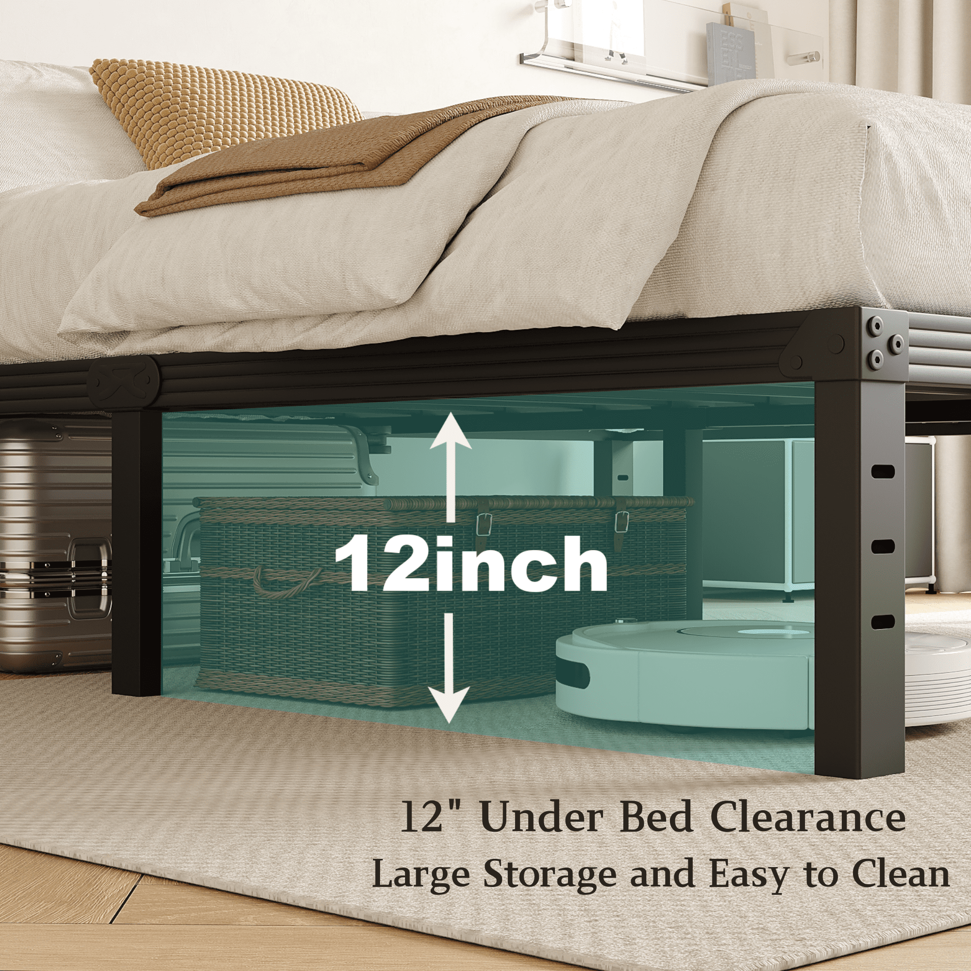 FSCHOS 14 Inch Queen Size Bed Frame, Heavy Duty Metal Platform, No Box Spring Needed, Easy Assembly, Black