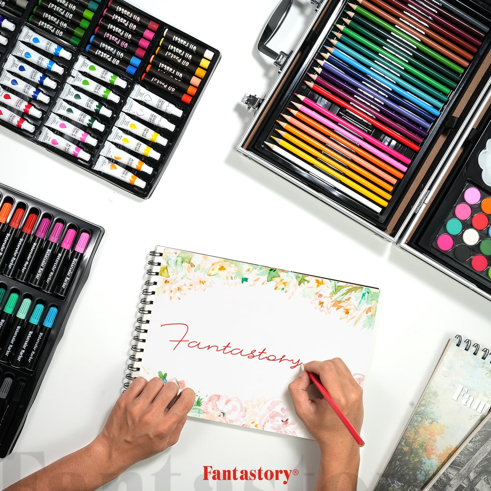 Fantastory 145 Pcs Art Supplies Set, Deluxe Aluminum Art Box Painting and Drawing Gift Kit for Adults