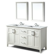 Brooklyn + Max Wilshire 60 inch Contemporary Bath Vanity in Soft White with Bombay White Engineered Quartz Marble Top