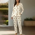 thumbnail image 2 of FUNUONY Cotton Pajamas for Women Set 2 Piece Long Sleeve Button Up Sleepwear Loose Pj Pants Sets Soft Comfy Loungewear Casual Lapel Button Print Two Piece Long Sleeve Pajamas Pajamas Suit Beige L, 2 of 4