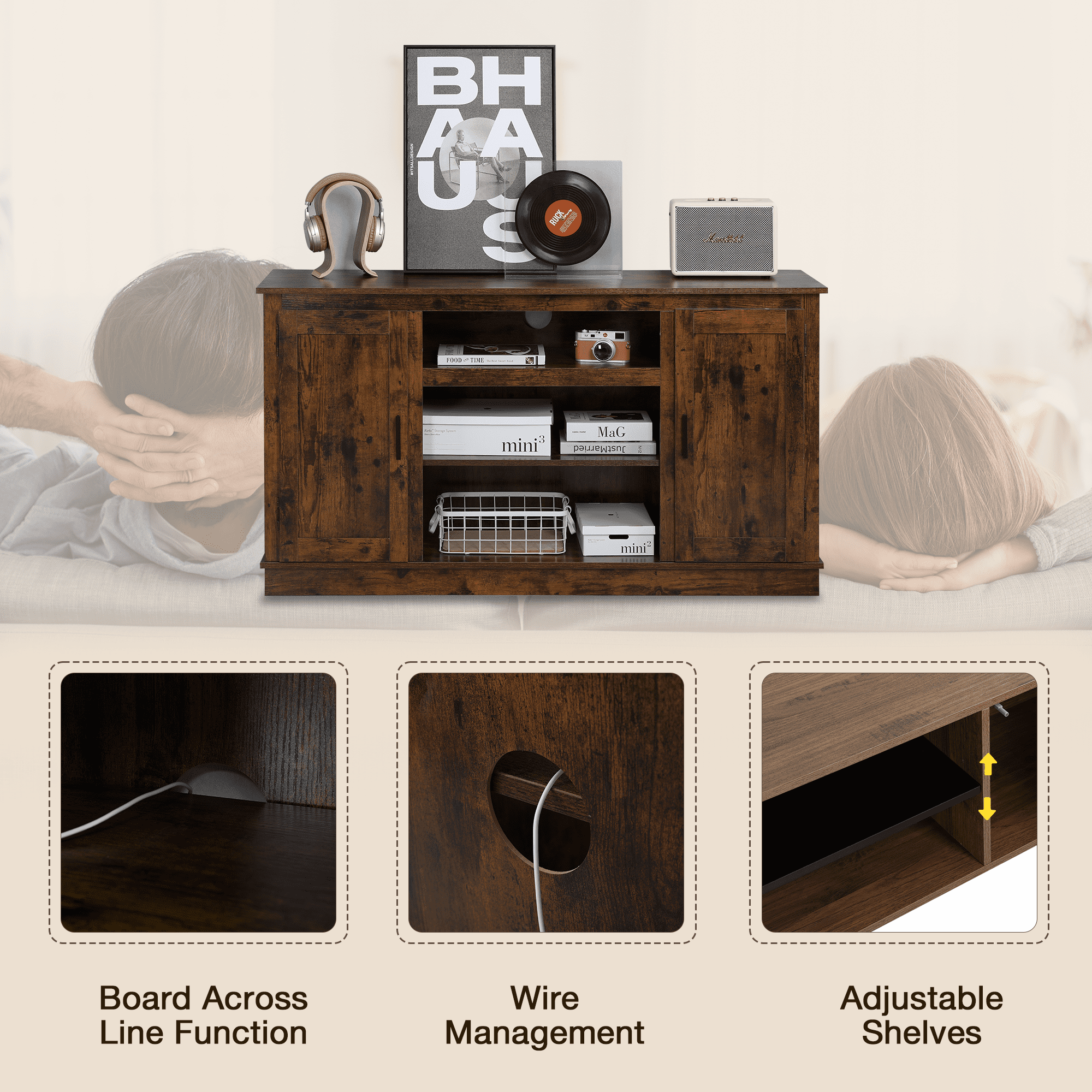 Buy AVAWING Retro MidCentury Modern TV Stand for 49 Inch TV, Fireplace