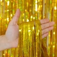 thumbnail image 2 of 3 Pcs/Lot Laser Glitter Rain Curtain Foil Fringe Tinsel Backdrop for Birthday Wedding Party Home Background DIY Decoration, 3.3×6.6Ft(Gold), 2 of 6