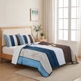 thumbnail image 5 of Queen Quilt Set 90''x96'', Blue Brown Farmhouse Lightweight Summer Bedspread Coverlet Set with 2 Pillow Shams, Vintage Retro Wooden Breathable All Season Quilt Bedding for Bedroom/Guest Room, 5 of 9