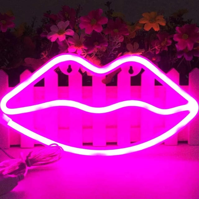 LINLIN LED Neon Sign,LIP Neon Sign Night Light Wall LED Neon Lamp USB Battery Powered Led Neon Light Sign for Home Bedroom Bar Party Decoration