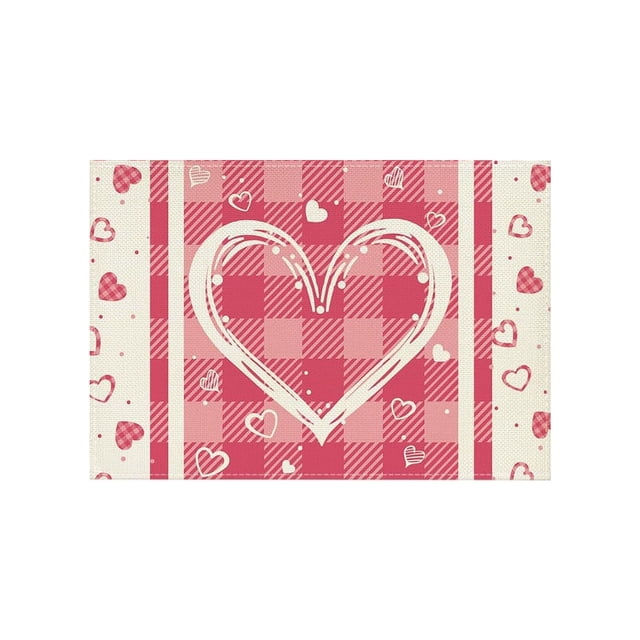 Valentine Placemat, Heart Print Placemat, Linen Table Mat for Holiday Party and Everyday Dining, Insulated Tabletop Protector for Kitchen Home Restaurant