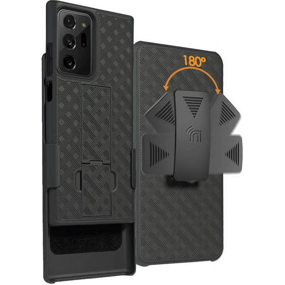 Case with Clip for Galaxy Note 20 Ultra, Nakedcellphone [Black Tread] Kickstand Cover with [Rotating/Ratchet] Belt Hip Holster Holder Combo for Samsung Galaxy Note 20 Ultra Phone (SM-N985, SM-N986)
