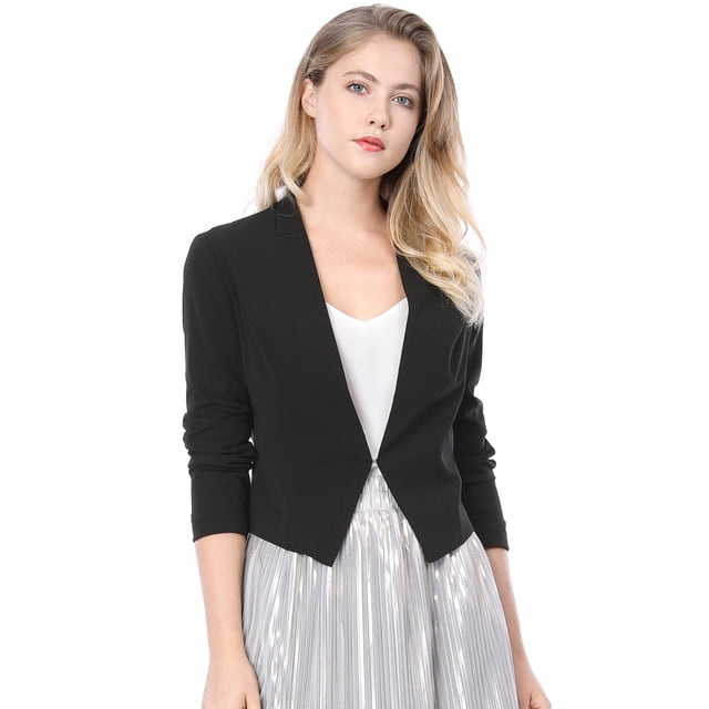 Día de San Patricio Chaqueta Corta Casual De Negocios De Oficina De Trabajo Sin Cuello Para Mujer Negro XL