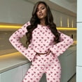 thumbnail image 4 of Conjunto de Pijamas Bonitos para Mujer, 2 Piezas, Larga, Y2K, Otoño e Invierno Cereza Rosa M, 4 of 7