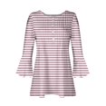 thumbnail image 4 of Womens 3/4 Long Sleeve Blouse Pleated Print Tunic Tops Crew Neck Button Shirt Casual Slim Tee Striped Spring Fall Clothes (Purple L), 4 of 5