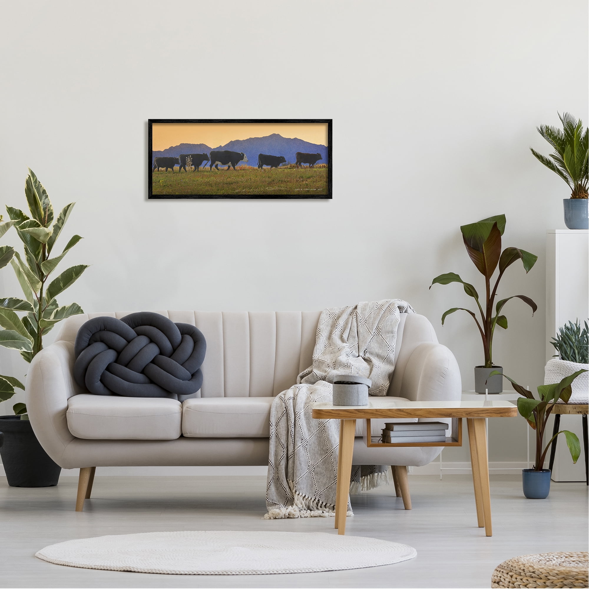Stupell Grazing Cows Country Meadow Mountains Animals & Insects Photography Black Framed Art Print Wall Art