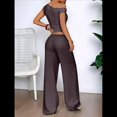 thumbnail image 4 of Conjuntos de Dos Piezas para Mujer, Top Corto Informal de un Solo Hombro, Pantalones Anchos y Conjuntos Y2K A Juego. Marrón M, 4 of 7