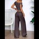thumbnail image 4 of Conjuntos de Dos Piezas para Mujer, Top Corto Informal de un Solo Hombro, Pantalones Anchos y Conjuntos Y2K A Juego. Marrón M, 4 of 7
