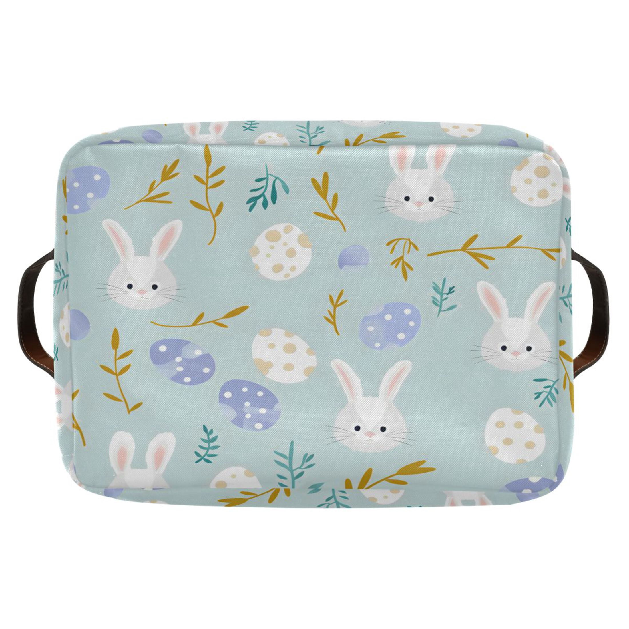 Easter Egg and Bunny Rabbit Storage Bins with Handle Fabric Organizer Basket Foldable Box 2 Pack 14.2x10.2x8.3