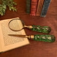 thumbnail image 2 of Antiqued Brass and Green Glass Decorative Magnifier & Letter Opener Set for Desk Office Den, 2 of 4
