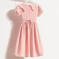 thumbnail image 3 of Teen Girls Summer Cute Dresses with Neck Tie School Peter Pan Collar Dress Short Sleeve High Waist Ruffle Dress Pink, 16 Years, 3 of 7