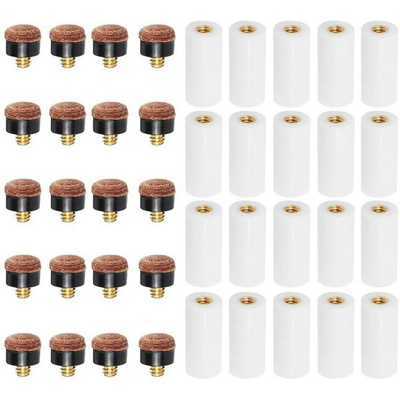20Sets Billiard Cue Tips with Pool Cue Stick Ferrules 12mm Billiard Screw-on Tips Replacement for Nine Ball