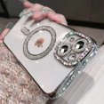 thumbnail image 3 of Funda de teléfono con película de cristal ostentoso de lujo para iPhone 15, 11, 12, 13, 14 Pro Max Plus, Magsafe, carga magnética inalámbrica, cubierta transparente, 3 of 5