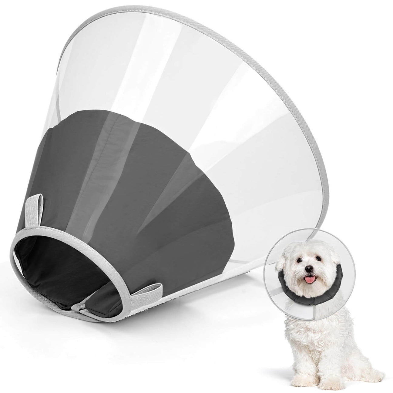 Supet Clear Dog Cone Collar, Transparent Elizabethan Recovery Cone with Soft Padded Edge, Adjustable to Prevent Licking