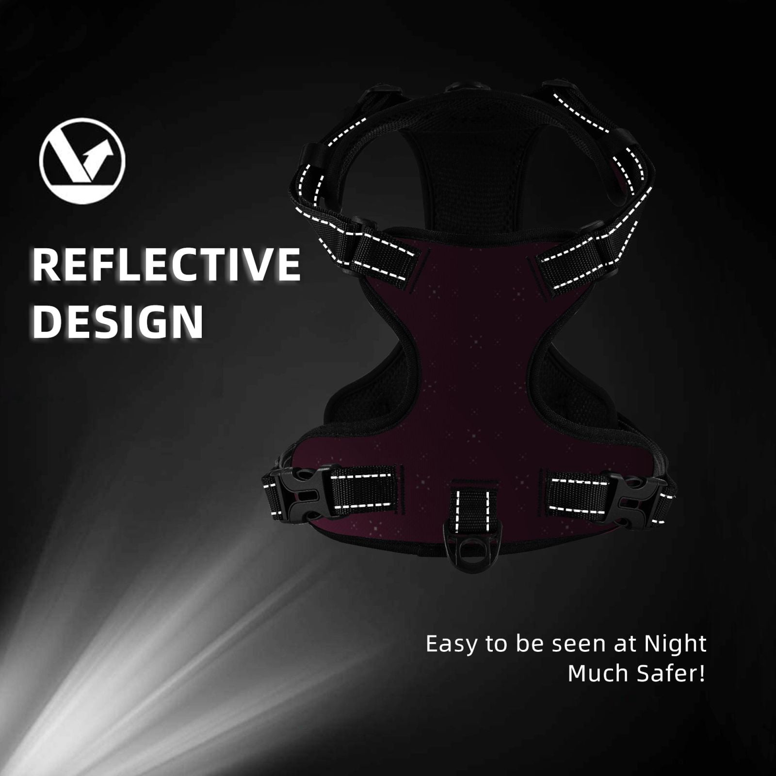 Fuzoiu Small Stars Print Reflective Dog Harness,Adjustable, Breathable Pet Vest,Dog Harness No Pull,No Choke Pet Vest for Small, Medium, and Large Dogs-Medium