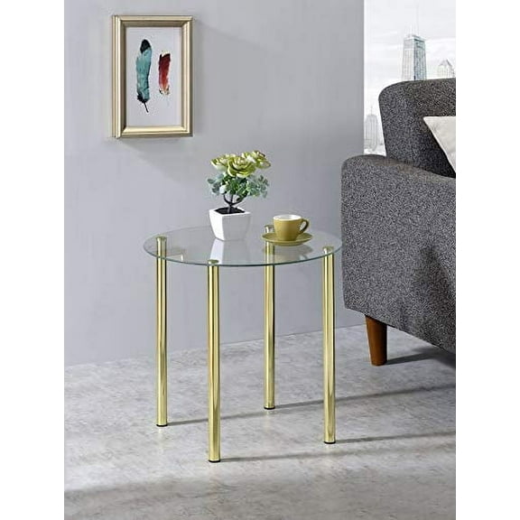 Kings Brand Furniture - Milnai Round Side End Accent Table, Gold Metal/Glass