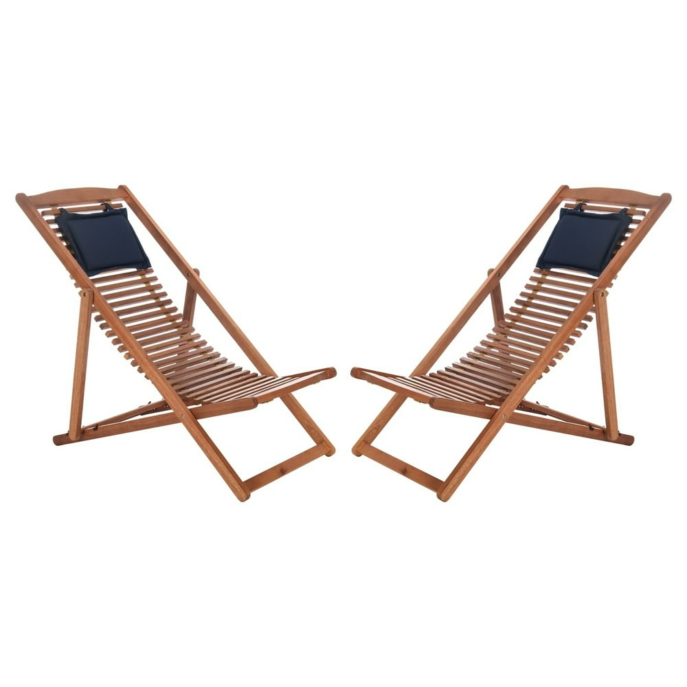 Safavieh Rendi Outdoor Patio Relax Chair With Pillow Natural/Navy
