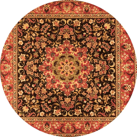 Ahgly Company Indoor Round Medallion Orange Traditional Area Rugs, 4' Round