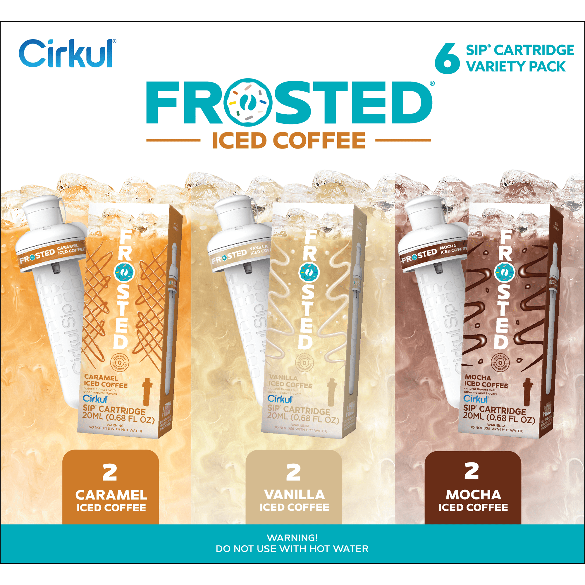 Cirkul Frosted Iced Coffee Flavor Cartridge Variety Pack, 6-Pack (2 Caramel, 2 Mocha, 2 Vanilla)